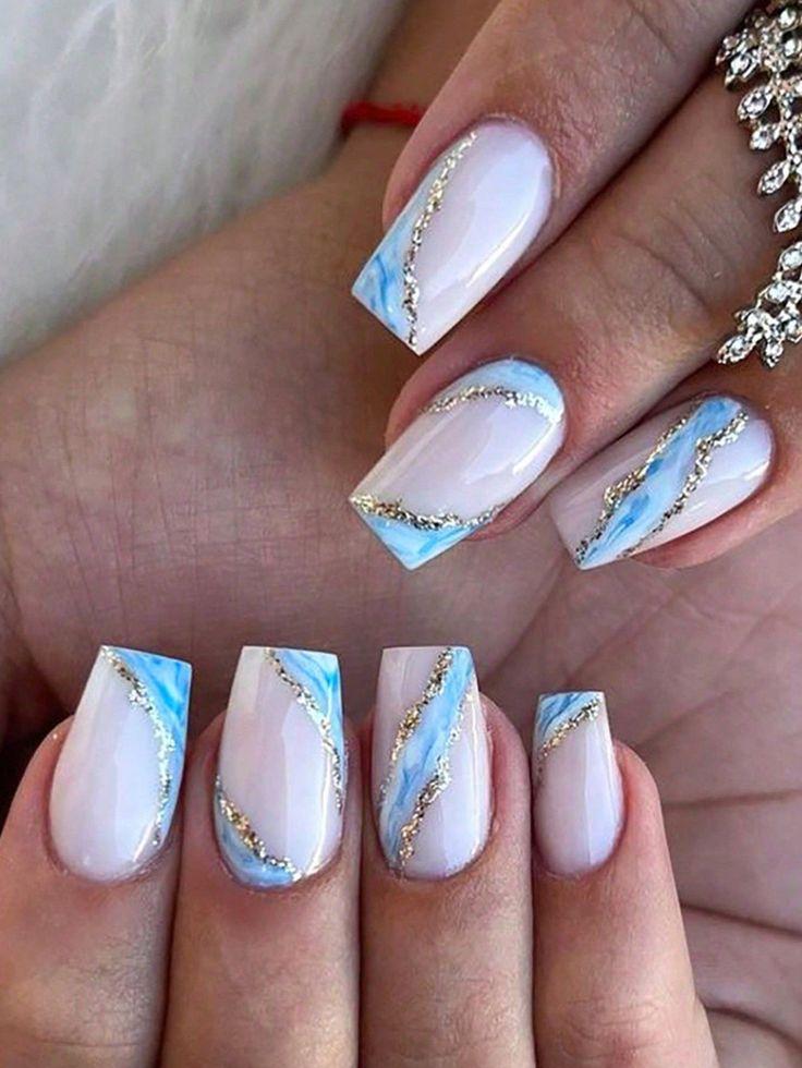 24 Pcs Press On Nails Short Coffin Fake Nails